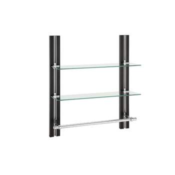 Two Tier Deluxe Wood Glass Shelf with Towel Bar Brown - Organize It All
