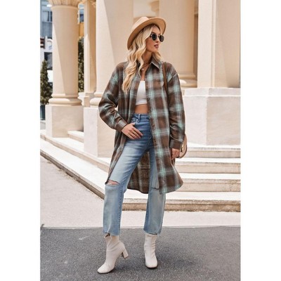 Womens Shirts Casual Oversized Button Down Longline Plaid Shirts