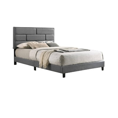 California King Bed with Fabric Headboard Gray - Benzara