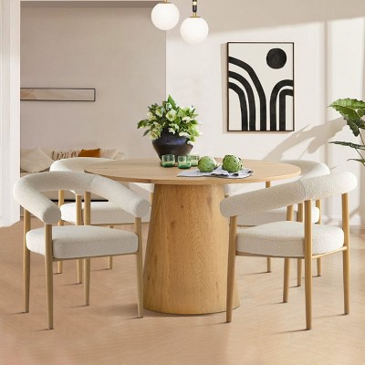 Modern Beige Boucle Dining Chair,Upholstered Chairs with Stylish Wooden Legs for Dining Room,Living Room,Kitchen Chair-Tanpinhause