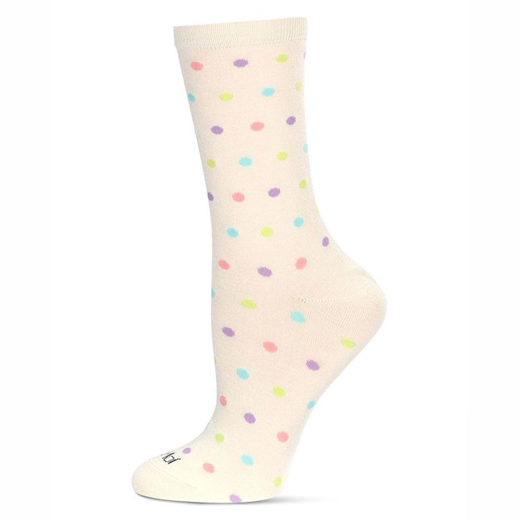Memoi Women's Multi Dots Bamboo Crew Socks Marshmallow 9-11, 1 of 3