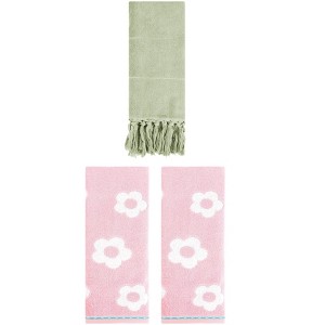 REGALWOVEN 3 Packs Solid and Floral Soft Absorbent Cotton Hand Towels Bathroom 14" x 30" - 1 of 4