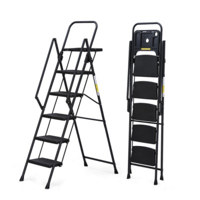 Syemin Ladders 5 Step Ladder, Folding Step Stool with Anti-Slip Pedals, Heavy Duty Step Stool, Portable Steel Folding Stool, Black, 43.3"*43.3"*70.86"