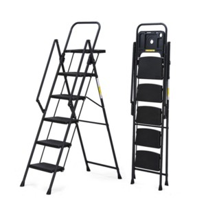 Syemin Ladders 5 Step Ladder, Folding Step Stool with Anti-Slip Pedals, Heavy Duty Step Stool, Portable Steel Folding Stool, Black, 43.3"*43.3"*70.86" - 1 of 4
