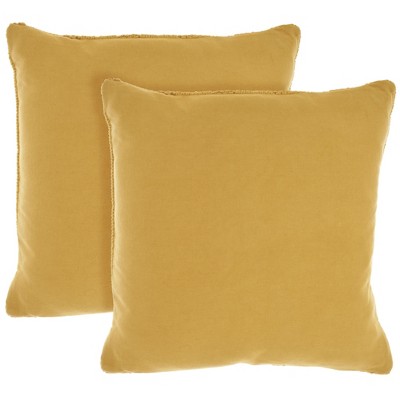 Yellow Cotton Knitted 18" Square Throw Pillows Set of 2