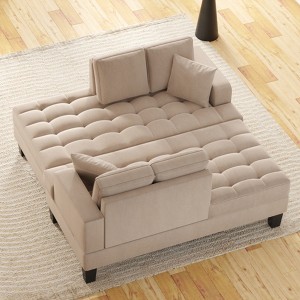 LOVMOR Deep Tufted Upholstered Textured Fabric 2 pieces Chaise Lounge set,2 Toss Pillow included,Living room Bedroom Use - 1 of 4