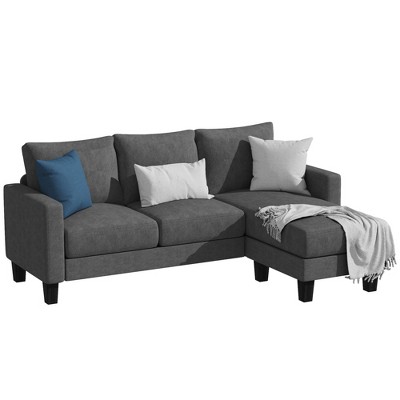 LACOO L-Shaped Sofa, Linen Fabric Couch with Reversible Chaise