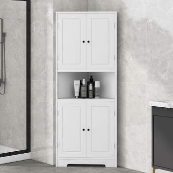 Storage Cabinet With Double Doors – Freestanding Kitchen, Laundry Room, Or  Restroom Organizer With Cupboard And Open Shelf By Lavish Home (white) :  Target
