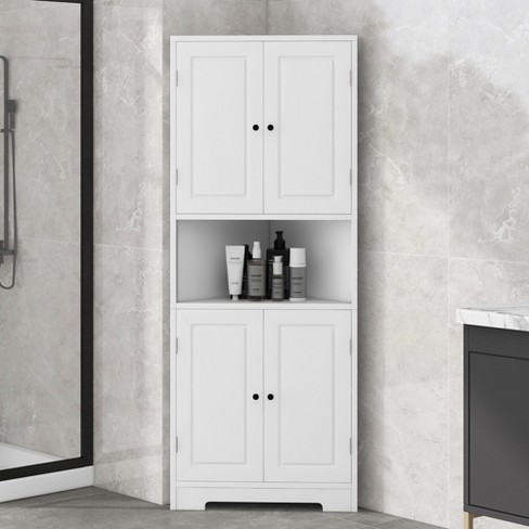 Tall Bathroom Freestanding Corner Cabinet With Door And Adjustable Shelves,  Gray - ModernLuxe