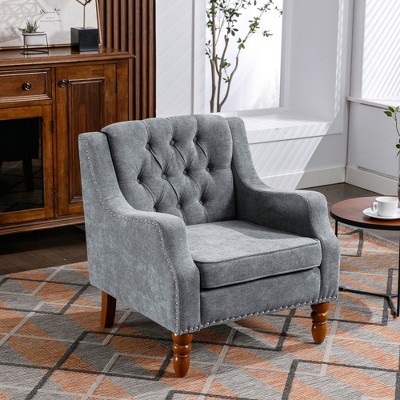 PAGED Button Tufted Upholstered Armchair Comfy Reading Chair with Vintage Brass Studs for Living Room, Reading Room
