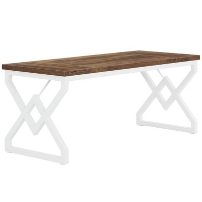 Resenkos Computer Desk, Office Desk, Study Desk,63" Executive Desk, Large Computer Desk for Home Office,Brown & White