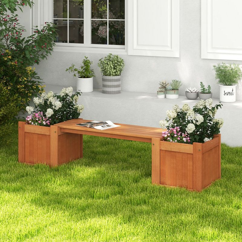 Tangkula Hardwood Outdoor Planter Boxes w/ Detachable Bench 2 Elevated Mini Planters Patio, 4 of 11