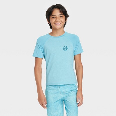 Boys' Wave Short Sleeve Rash Guard Swim Shirt - art class™ Turquoise Blue