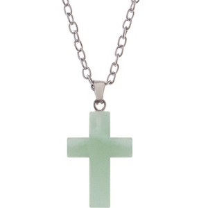 Natural Stone Cross Necklace Charm Cross Birthstone Pendant Quartz Healing Crystal Jewelry - 1 of 4