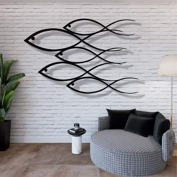 Sussexhome Fish Family Metal Wall Decor for Home and Outside - Wall-Mounted Geometric Wall Art Decor - Drop Shadow 3D Effect Wall Decoration