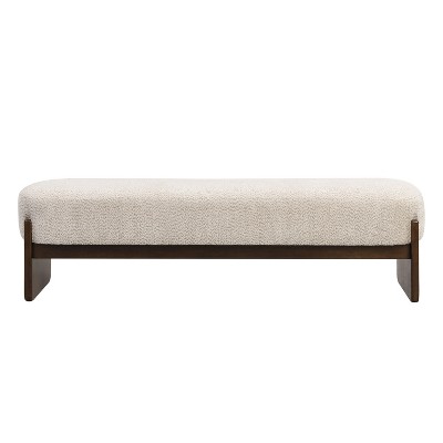 Christopher Knight Home Elmo 64" Modern Rubberwood Upholstered Loop Yarn Ottoman, Beige