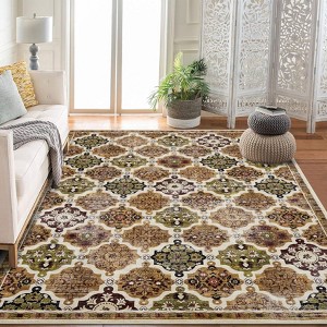 Coolmee Machine Washable Rugs for Living Room, Non-Slip Vintage Boho Floral Ultra-Thin Throw Carpet for Dining Room Office - 1 of 4