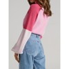 Women Lantern Long Sleeve Pullover Sweater Kint Shirt Fall Casual High Crew Neck Contrast Color Loose Fit Top - 4 of 4