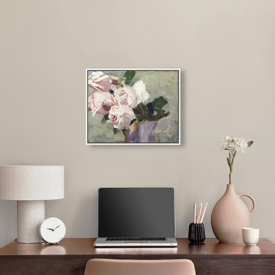 Vintage Pink and White Roses Oil Painting on Canvas