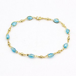 RMZ GOLD NYC 18K GOLD FILLED HIGH POLISH FINSH AQUAMARINE OVAL CRYSTAL ANKLE BRACELET - 1 of 3