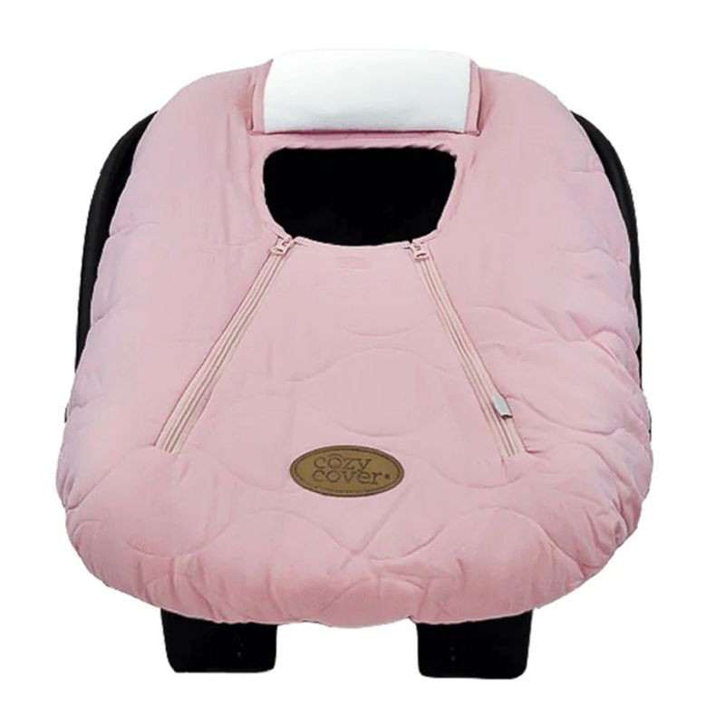 CozyBaby Cozy Cover Quilted Infant Car Seat Insulating Cover w/Dual Zippers, Face Shield, & Elastic Edge for Travel During Winter Months, Light Pink, 3 of 7