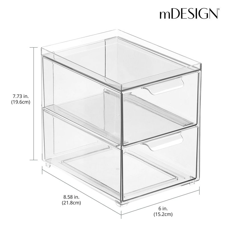 mDesign Plastic Stackable Bathroom Storage Organizer with Drawer, 3 of 8