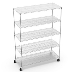 NicBex 82.00" 5-Tier Bookshelf with Wheels & Shelf Liners Bookcases for Living Room Home Office - 1 of 4