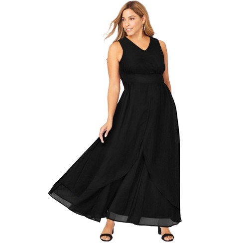 Jessica London Women's Plus Size Everyday Knit Flounce Hem Maxi Dress