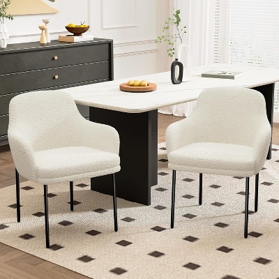 Vipbear Boucle Dining Chairs Set of 2, Mid Century Modern Upholstered Dining Room Chairs,Living Room Kitchen Chairs with Back and Metal Legs, Armrest