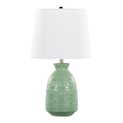 Claudia 20" Green Ceramic Accent Lamps with White Shades, Set of 2