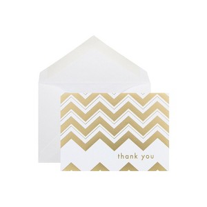 JAM Paper Blank Thank You Cards Set Gold Chevron Stripe 10/Pack D41114TYGLMB - 1 of 4