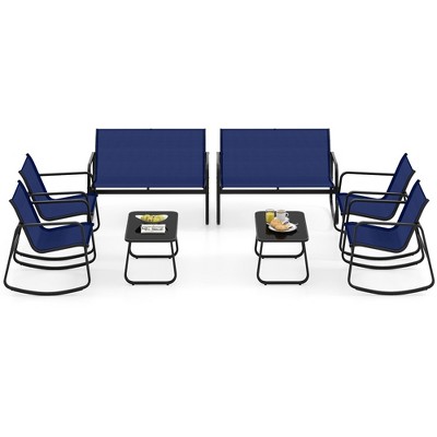 Tangkula Set Of 8 Outdoor Patio Rocking Set 4 Rocking Chairs & Loveseat w/ Glass-Top Table