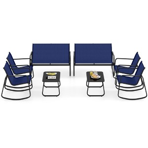 Tangkula Set Of 8 Outdoor Patio Rocking Set 4 Rocking Chairs & Loveseat w/ Glass-Top Table - 1 of 4