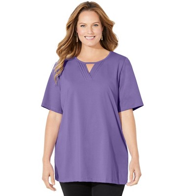 Catherines Women's Plus Size Suprema Pleat-Neck Tee