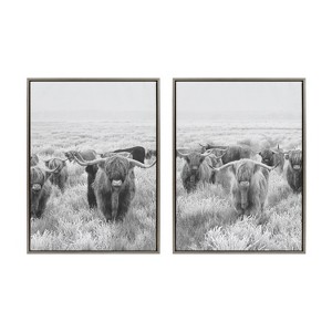 Kate & Laurel All Things Decor: 28"x38" Sylvie Highland Cows Canvas, Modern Farmhouse Decor - 1 of 4