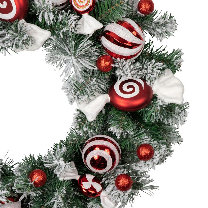 Northlight Frosted Pine Artificial Christmas Wreath with Swirled Candy Ornaments, 24-Inch, 4 of 6