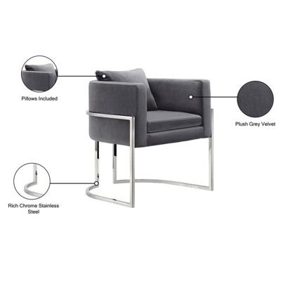 Pippa Grey Velvet Upholstered Accent Chair with Chrome Base