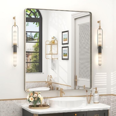 KIOTEE Rectangular Aluminum Alloy Framed and Tempered Glass Wall Bathroom Vanity Mirror in Matte Black
