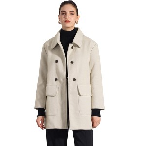 Allegra K Women's Peter Pan Collar Long Sleeve Double Breasted Classic Winter Outwear - 1 of 4