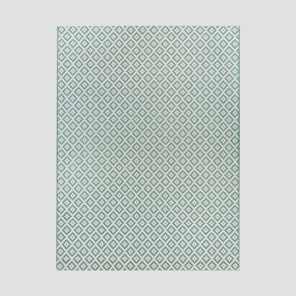  x 7' Geo Diamond Outdoor Rug Turquoise