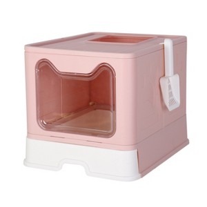 Extra Large Enclosed Cat Litter Tray Box: Foldable Top Entry Cats Toilet with Lid Hooded Kitten Litter Tray & Scoop for Cats Indoor Kittens - 1 of 4