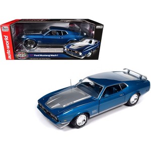 1971 Ford Mustang Mach 1 Blue Metallic with Silver Hood "Muscle Car & Corvette Nationals" 1/18 Diecast Model Car by Auto World - 1 of 4