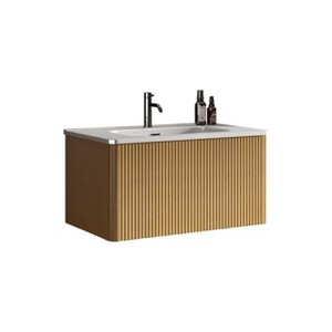 Chery Life 29.9" W Striped Bathroom Vanity with White Ceramic Sink, Wall Mounted Floating Bathroom Vanity, One-Piece White Basin without Drain - 1 of 4