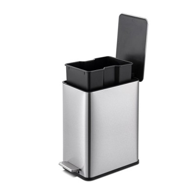 Slim Stainless Steel 2.6 Gallon Step-On Trash Can with Soft Close Lid