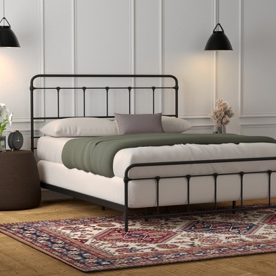 Full Size Black Metal Bed Frame with Headboard and Slats