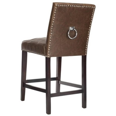 Nikita Brown Birch Wood Counter Stools with PU Leather, Set of 2