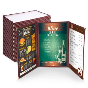 WeChef 30 Packs Menu Covers 8.5 x 14" Triple Fold 6 view double stitch Restaurant Cafe Burgundy Red - 1 of 4