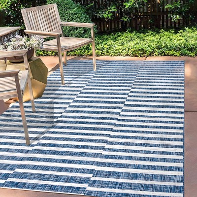 5'x8' Sukie Modern Offset Stripe Indoor/Outdoor Area Rug, Blue/Ivory - JONATHAN Y