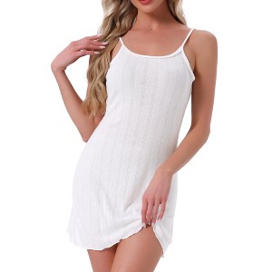 INSPIRE CHIC Women's Spaghetti Strap Sleeveless Ruffle Hem Pointelle Mini Nightshirt - 1 of 4