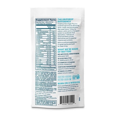 DripDrop Zero Sugar Plus Electrolyte Supplement Powder - Watermelon - 2ct